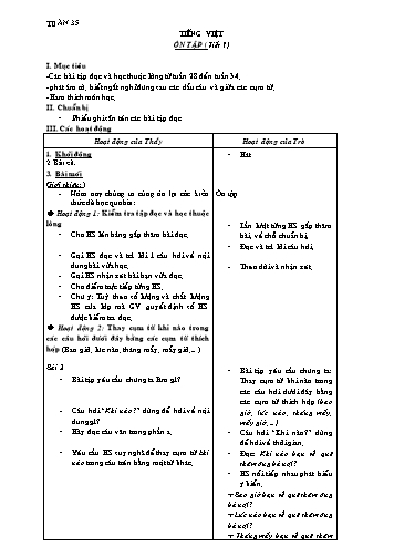 Giáo án Tiếng việt Lớp 2 - Tuần 35 - Bài: Ôn tập