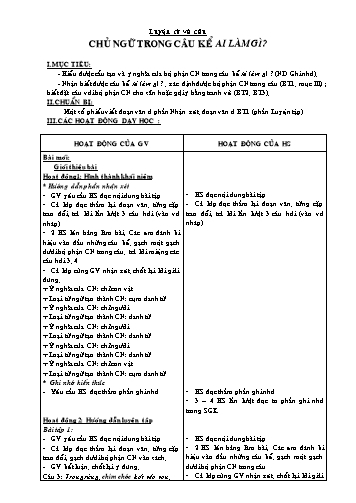 Giáo án Tiếng việt Lớp 4 - Luyện từ và câu: Chủ ngữ trong câu kể Ai làm gì?