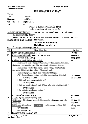 Giáo án Tin học cả năm Khối 4 - Ngô Thị Lành