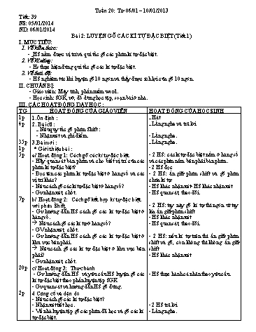 Giáo án Tin học Khối 5 - Bài 2: Luyện gõ các kí tự đặc biệt