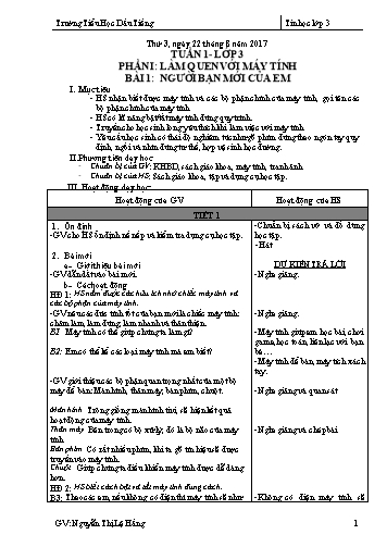 Giáo án Tin học Lớp 3 - Chương trình cả năm - Năm học 2017-2018 - Nguyễn Thị Lệ Hằng