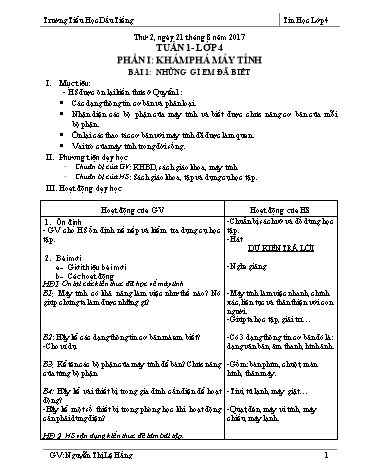 Giáo án Tin học Lớp 4 - Chương trình cả năm - Năm học 2017-2018 - Nguyễn Thị Lệ Hằng