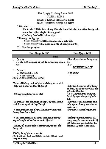 Giáo án Tin học Lớp 5 - Chương trình cả năm - Năm học 2017-2018 - Nguyễn Thị Lệ Hằng