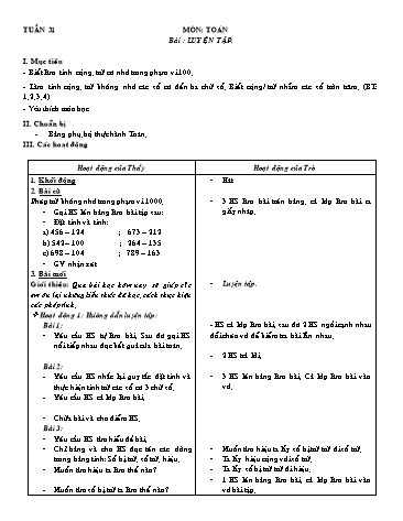 Giáo án Toán Lớp 2 - Tuần 31 - Bài: Luyện tập