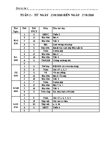 Giáo án tổng hợp các môn học Lớp 1 - Tuần 02