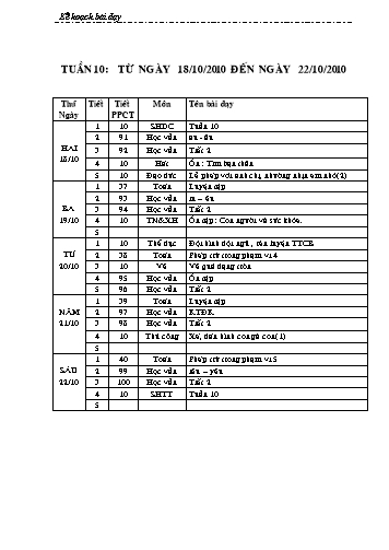 Giáo án tổng hợp các môn học Lớp 1 - Tuần 10