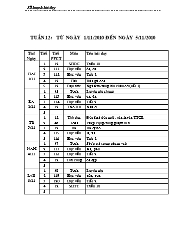 Giáo án tổng hợp các môn học Lớp 1 - Tuần 12