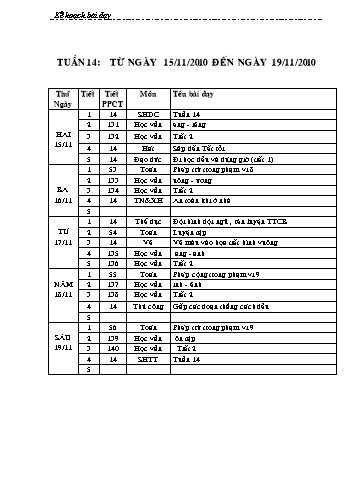 Giáo án tổng hợp các môn học Lớp 1 - Tuần 14