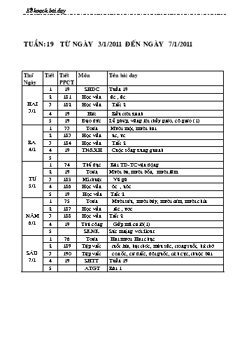 Giáo án tổng hợp các môn học Lớp 1 - Tuần 19