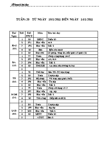 Giáo án tổng hợp các môn học Lớp 1 - Tuần 20