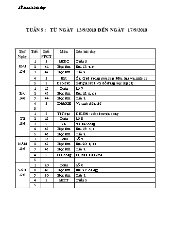 Giáo án tổng hợp các môn học Lớp 1 - Tuần 5