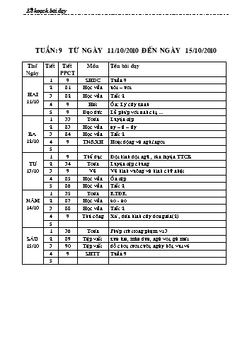 Giáo án tổng hợp các môn học Lớp 1 - Tuần 9