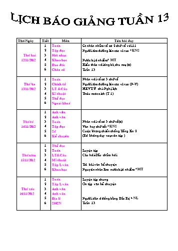 Giáo án tổng hợp các môn học Lớp 4 - Tuần 13