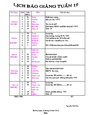 Giáo án tổng hợp các môn học Lớp 4 - Tuần 19