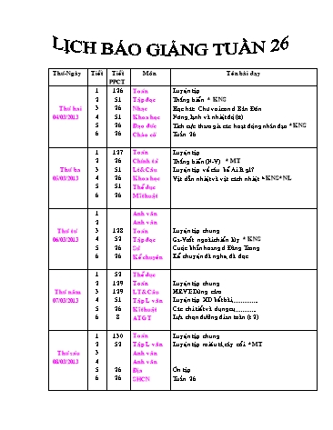 Giáo án tổng hợp các môn học Lớp 4 - Tuần 26