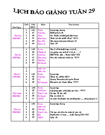 Giáo án tổng hợp các môn học Lớp 4 - Tuần 29