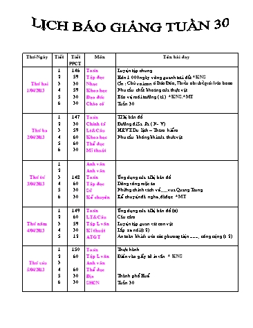 Giáo án tổng hợp các môn học Lớp 4 - Tuần 30