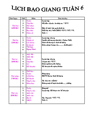 Giáo án tổng hợp các môn học Lớp 4 - Tuần 6