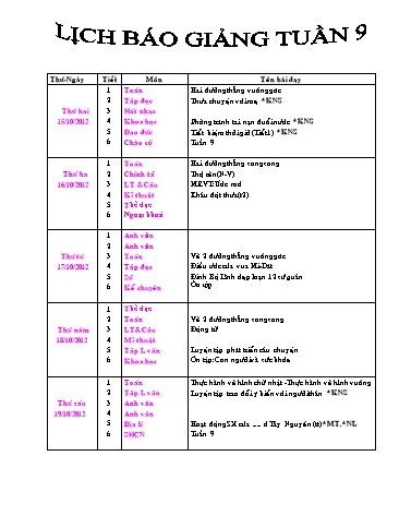 Giáo án tổng hợp các môn học Lớp 4 - Tuần 9
