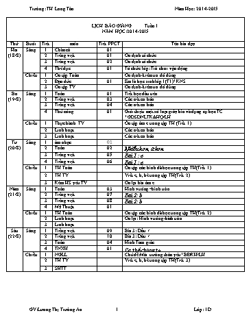 Giáo án tổng hợp các môn Khối lớp 1 - Tuần 1 - Năm học 2014-2015