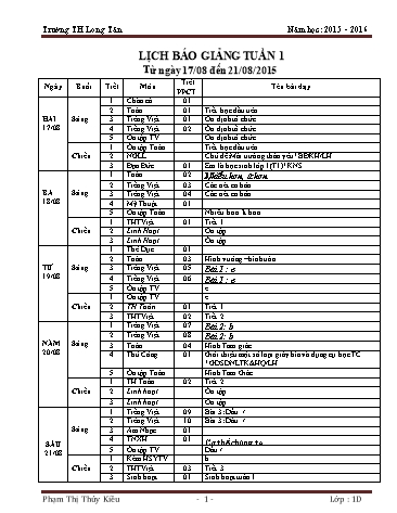 Giáo án tổng hợp các môn Khối lớp 1 - Tuần 1 - Năm học 2015-2016