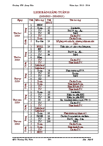 Giáo án tổng hợp các môn Khối lớp 1 - Tuần 10 - Năm học 2015-2016