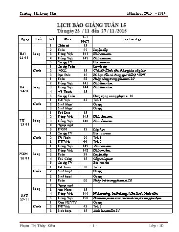 Giáo án tổng hợp các môn Khối lớp 1 - Tuần 15