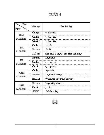 Giáo án tổng hợp các môn Lớp 1 - Tuần 6