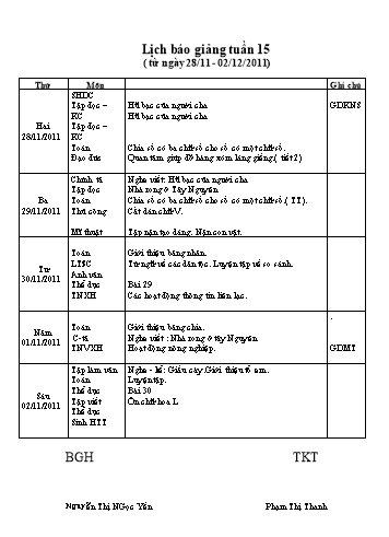 Giáo án tổng hợp các môn Lớp 3 - Tuần 15