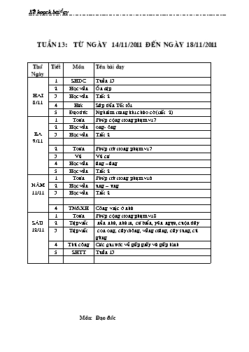 Kế hoạch bài dạy Lớp 1 - Tuần 13