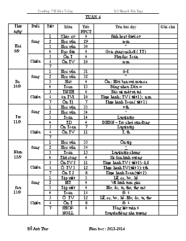 Kế hoạch bài dạy Lớp 1 - Tuần 4 - Đỗ Anh Thư