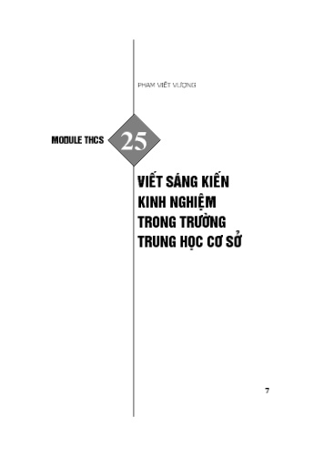 Module bồi dưỡng thường xuyên cấp THCS - Phần 25: Viết sáng kiến kinh nghiệm trong trường Trung học cơ sở