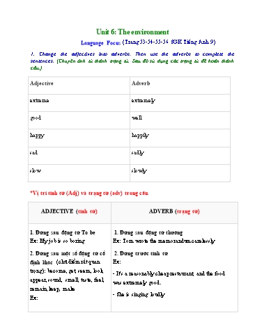 Ôn tập Tiếng anh Lớp 9 - Unit 6: The Environment