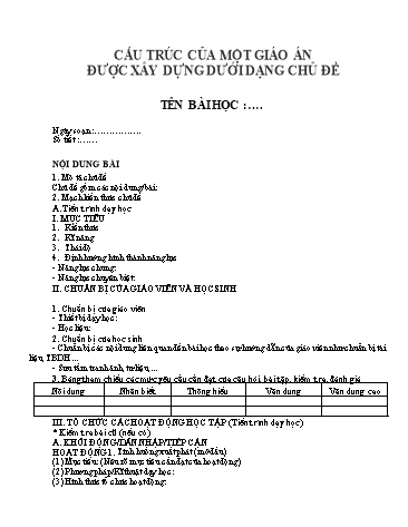 Tài liệu Cấu trúc của một giáo án được xây dựng dưới dạng chủ đề Tài liệu Cấu trúc của một giáo án được xây dựng dưới dạng chủ đề